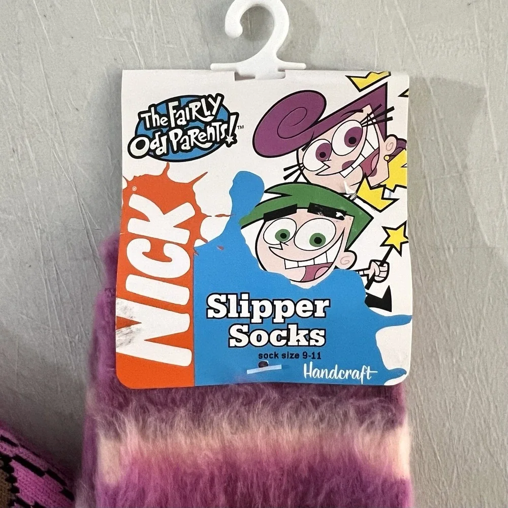 Nickelodeon The Fairly OddParents Slipper Socks Girls 9-11‎ Pink Fuzzy Timmy NWT